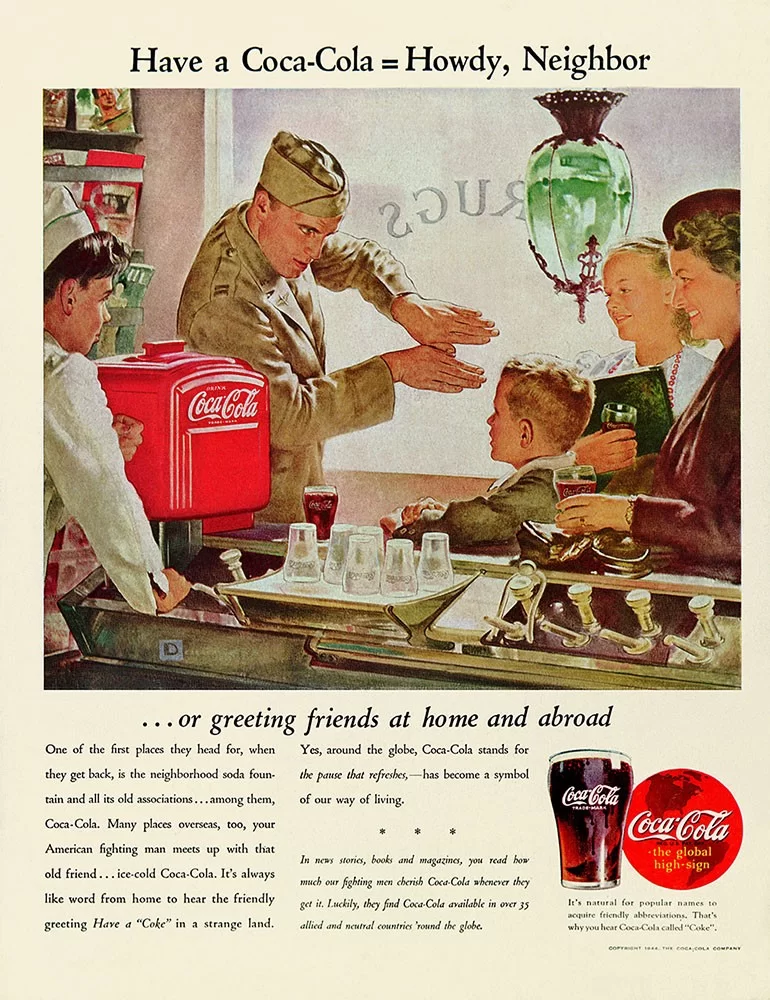 Publicité Coca-cola pendant la seconde guerre mondiale
