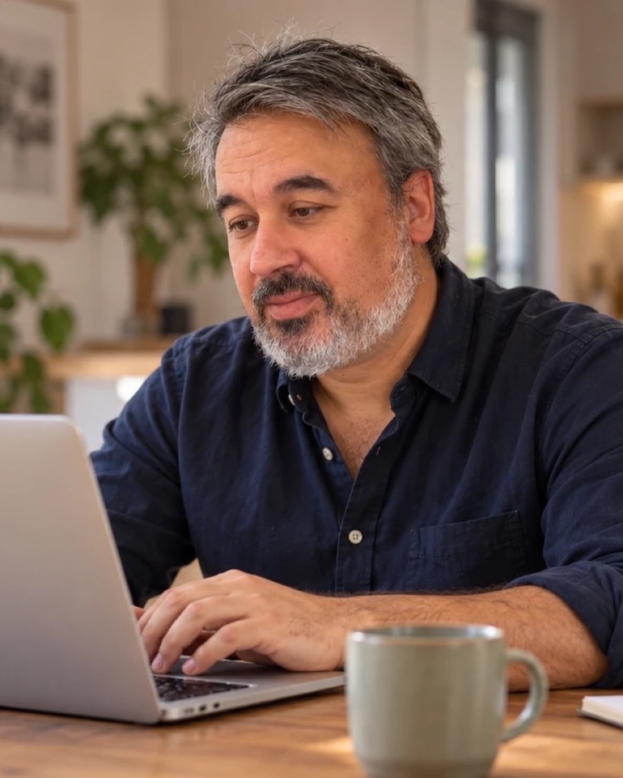 Sebastien Caldera, consultant en web marketing à Dijon, au travail sur son ordinateur portable